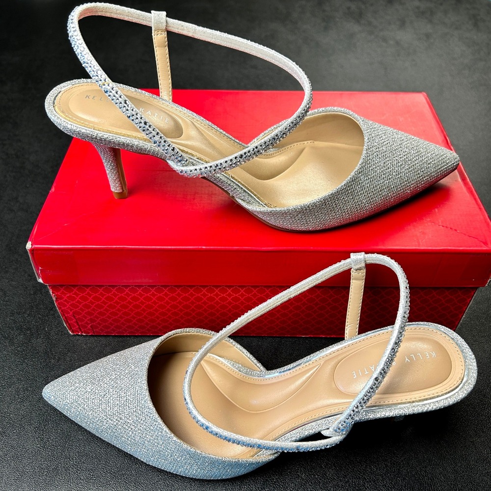 Kelly & Katie Slingback Heels Size 9‎ Womens Shoes Silver Glitter Rhinestone NEW